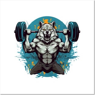 wolf lifting weights Posters and Art